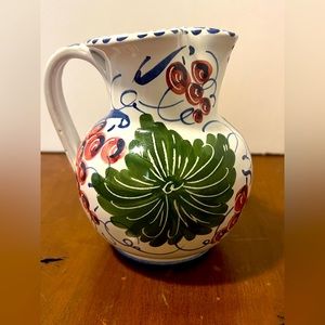 La Vecchia Faenza Pitcher & Creamer Set. Handpainted In Italy. Grapes & Flowers
